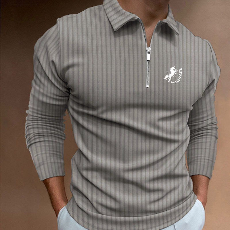 Polo de golf à manches longues pour hommes, chemise zippée à rayures imprimées, décontracté, tendance, nouveau