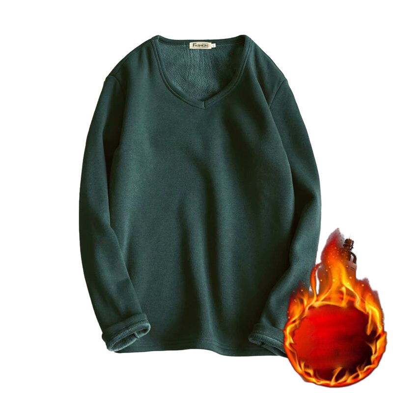 Heren Thermisch Ondergoed Tops Fleece Gevoerde T-Shirt Winter Warme Stevige Tops Lange Mouw Dik T-Ademende Thermo Pullover Effen