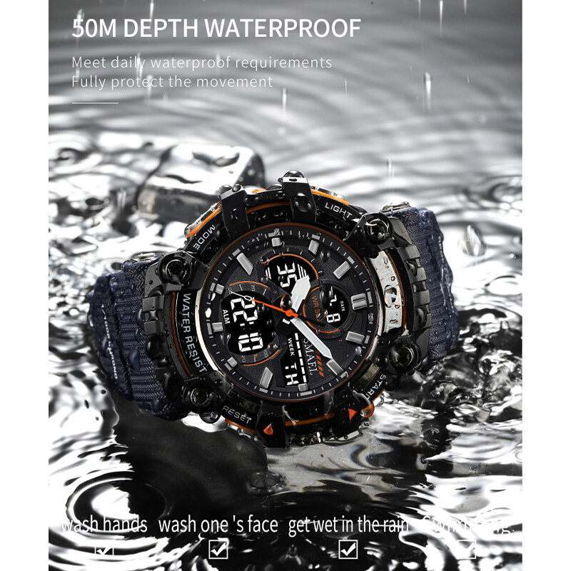 SMAEL-reloj deportivo para hombre, cronógrafo de cuarzo, resistente al agua, pantalla de doble hora, militar, verde, 8079