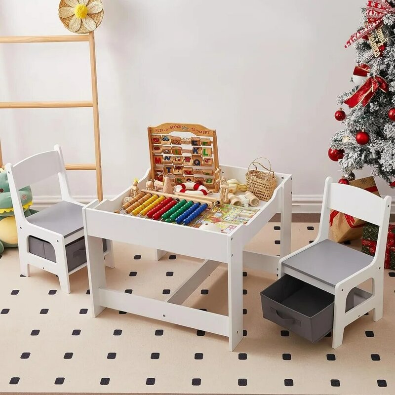 ชุดโต๊ะและเก้าอี้สำหรับเด็กพร้อมที่เก็บของโต๊ะและเก้าอี้สำหรับเด็ก2-5คนชุดโต๊ะและเก้าอี้เด็กวัยหัดเดิน2-4ปีกิจกรรมเด็กวัยหัดเดิน