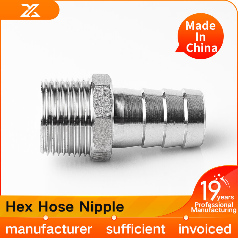 304 stainless steel hexagonal skin connection pagoda water pipe skin connection hose insertion joint barb skin insertion bamboo