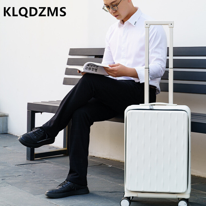KLQDZMS แบบพกพากระเป๋าเดินทางอลูมิเนียมกรอบการบีบอัด Anti-Fall กระเป๋าเดินทาง20 "24" ด้านหน้าเปิด Boarding กรณี