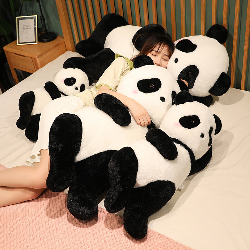 Panda deitado travesseiro de pelúcia para crianças, fofos animais de pelúcia panda gigante pelúcia travesseiro, almofada, brinquedos macios para meninas, 55 cm, 70cm