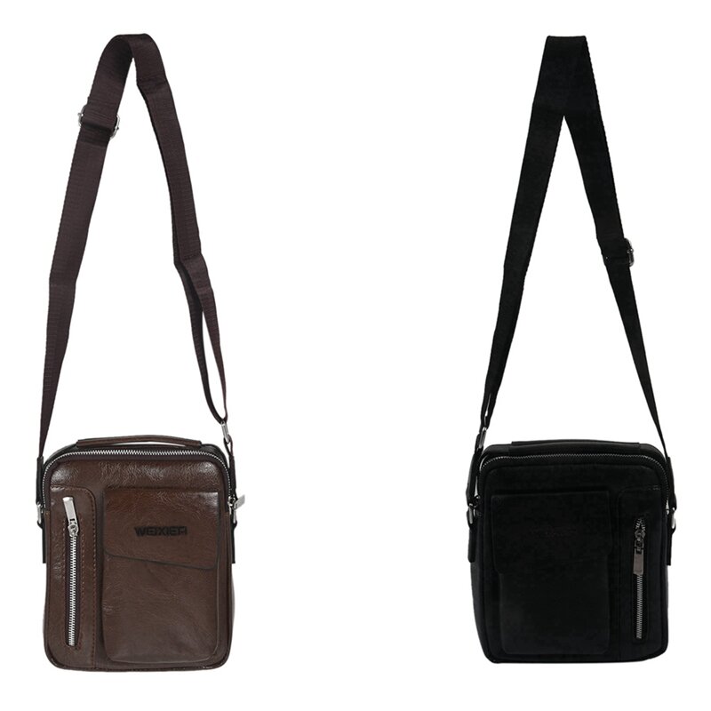 2X Weixier Vintage Messenger Bag Men Shoulder Bags Pu Leather Crossbody Bags For Men Bags (Dark Brown&Black)