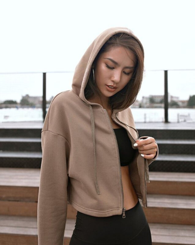 Solid Hooded Jacket Autumn Fitness Slim Thumb Hole Sport Coat Long Sleeve Pockets Workout Breathable Running Sportwear