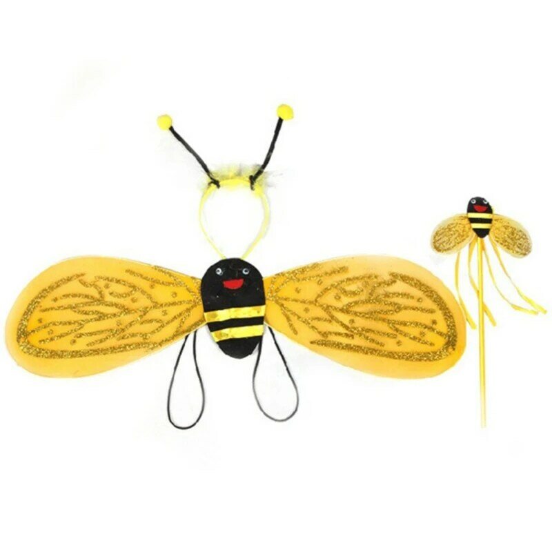 Children Kids Costume Set ladybug Bee wings Wand Headband cosplay insect Performance props