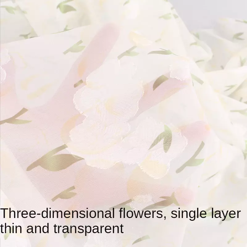 Tecido Chiffon floral pelo medidor para vestidos, saias, roupas, costura DIY, tulipa impressa, pano fino de verão, flor macia e transparente
