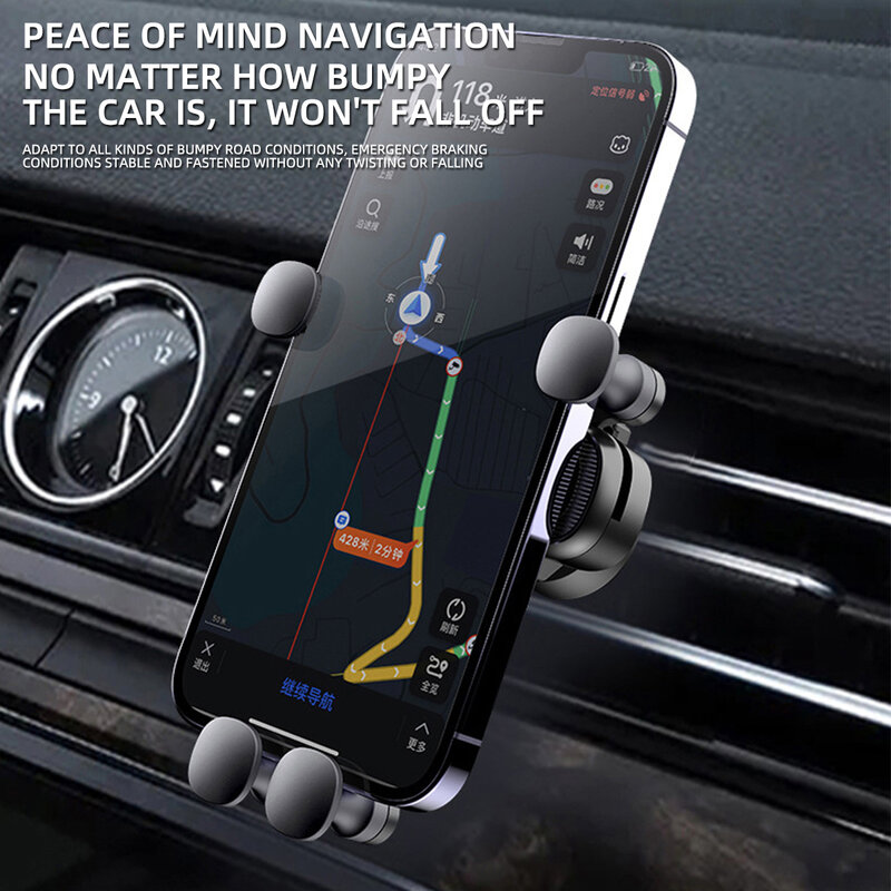Universal à prova de choque Gravidade Car Phone Holder, Air Vent Mount, Clip GPS, Smartphone Stand, 4.7-7"