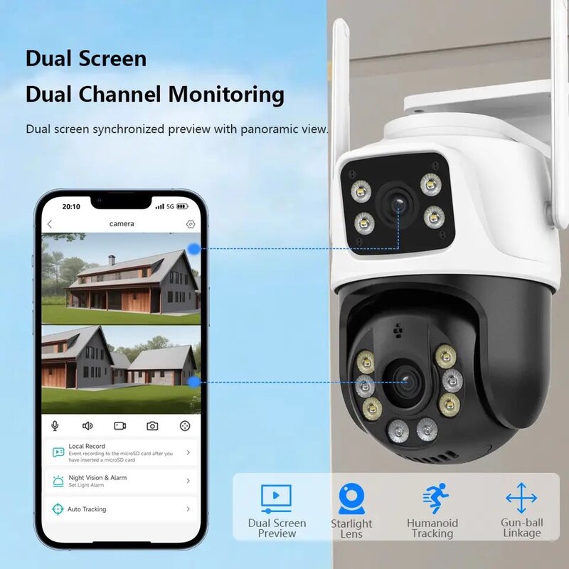 Hiseeu 4K 8MP Dual Lens Wifi Surveillance Camera 4X Digital Zoom AI Human Detect ONVIF Wireless Outdoor Security PTZ IP Cameras