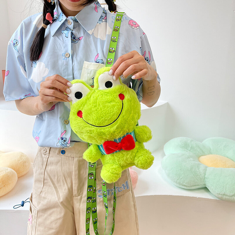 Kids Cute Cartoon Smile Frog Plush Shoulder Bags Backpack Soft Lovely Girls Doll Bag Women Parent-child Bag Phone Bag Coin Purse