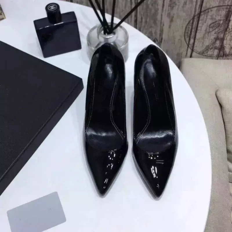 2024 Summer New European and American Women High Heel Sandals Black Patent Leather Sexy Letter High Heel Shoes