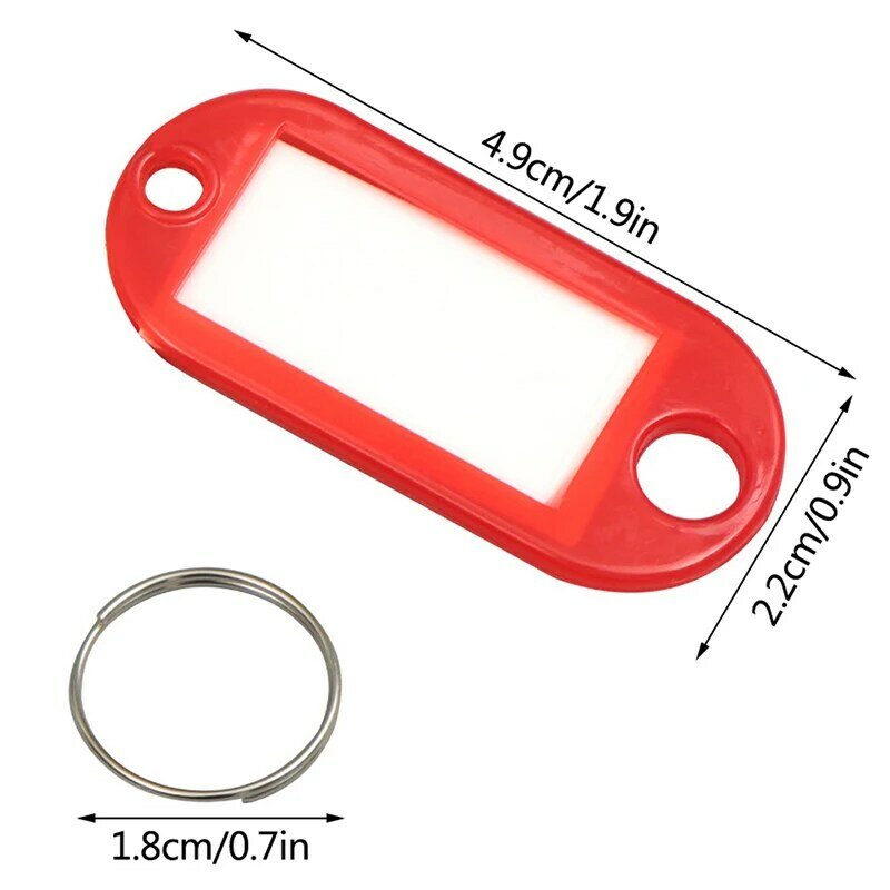 Gantungan Kunci plastik warna-warni, 10/20/30/50 buah gantungan kunci Label nama bagasi Tag nama Label ID dengan cincin terpisah