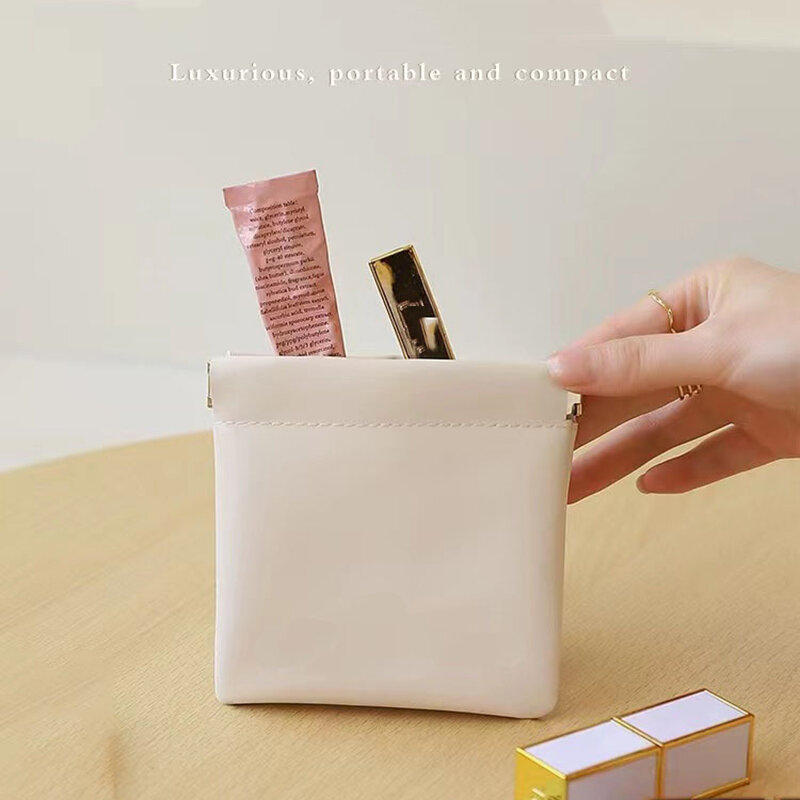 PU Leather Simple Mini Lipstick Makeup Storage Bag Women Square Small Cosmetic Pouch Portable Make Up Key Organizer Bags