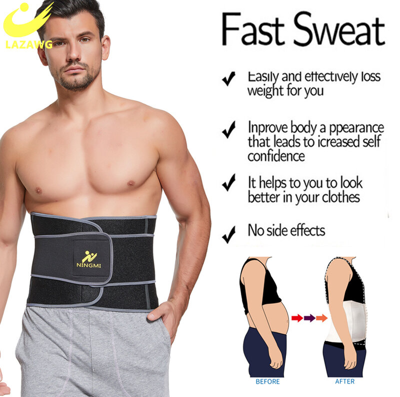 LAZAWG Men Waist Trainer Sweat Belt Neoprene Body Shaper Cincher Corset Male Body Modeling Belt Slimming Strap Fitness Shapewear