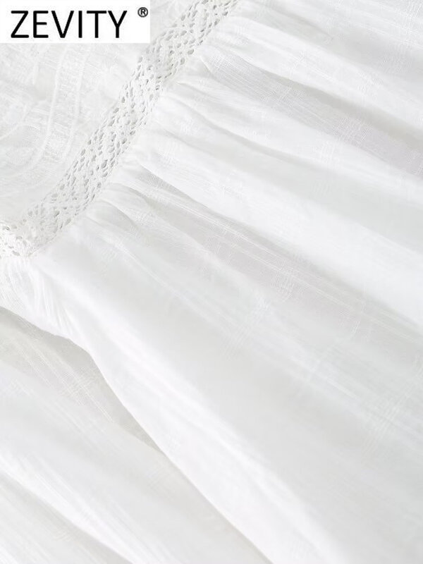 Zevity modny kwiat damskie haft koronkowa szyta biała bluza bluzka damskie z długim rękawem koszula na co dzień Blusas eleganckie koszule LS3833