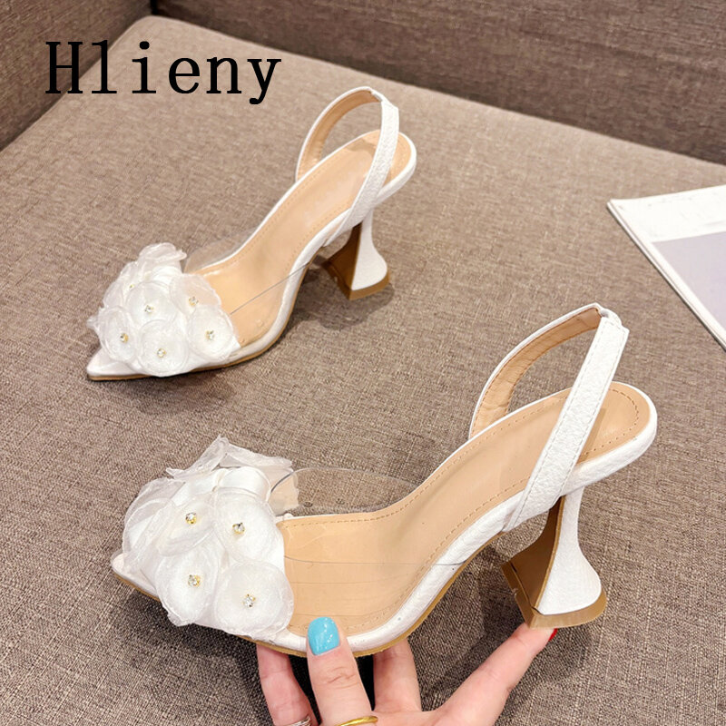 Hlieny Spring New Pointed Toe PVC Transparent Women Pumps Elegant Sandals Fashion Flowers Party High Heels Female Shoes