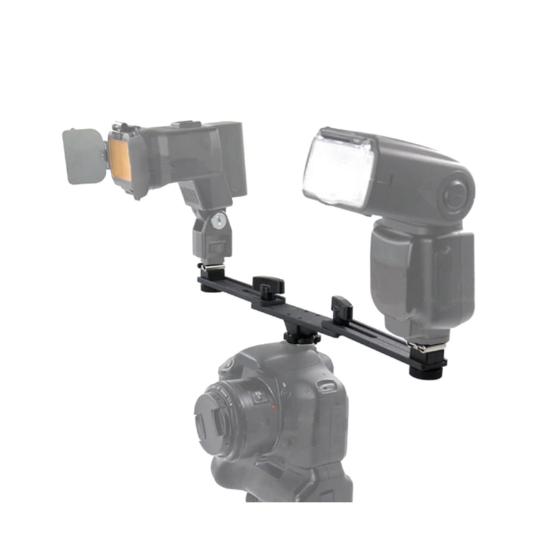 Braket dudukan kamera Video Double Hot Shoe, dudukan lampu Flash cepat ganda untuk kamera DSLR makro