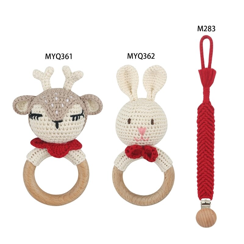 Rattling Teething Toy for Infant for Play Cartoon Crochet Shower Gift Newborn Gift Nursing Pendant Teether Toy