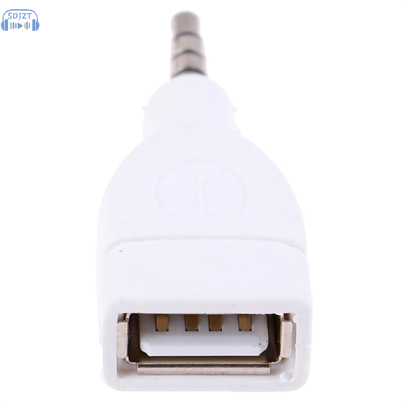 USB 2.0 fêmea para 3,5 milímetros Masculino AUX adaptador de áudio, plugue do carro, branco