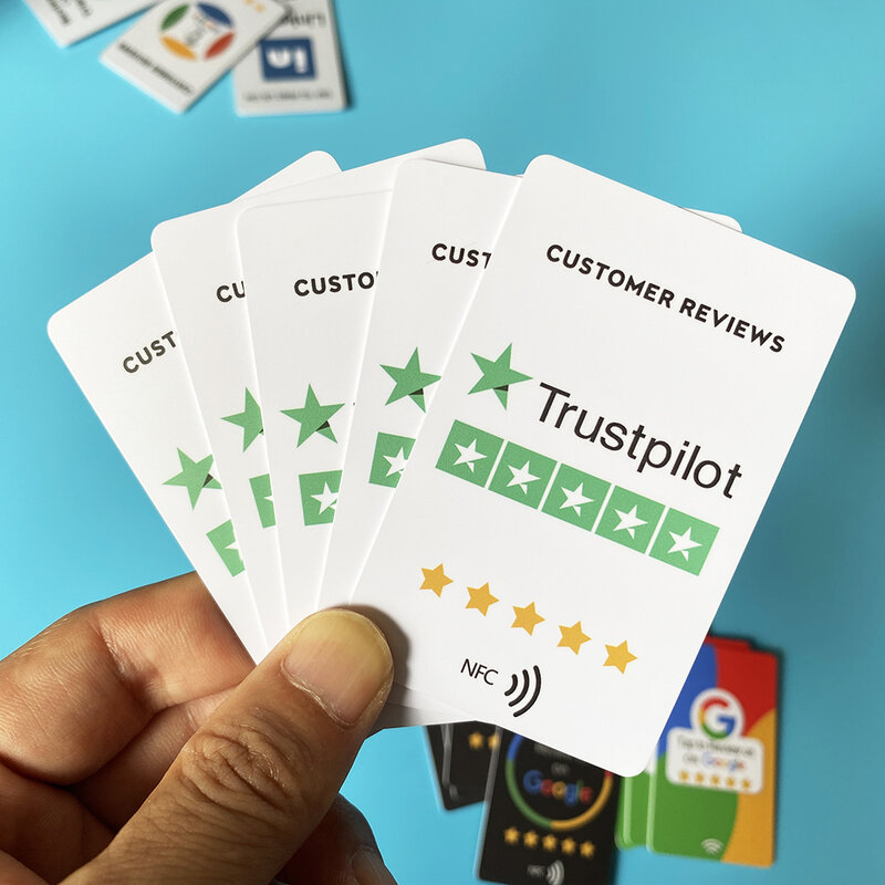 Steigern Sie Ihr Geschäft. Bewerten Sie uns auf Google Trustpilot Tripadvisor NFC-Tap-Karten NFC-fähige Google-Bewertungskarten