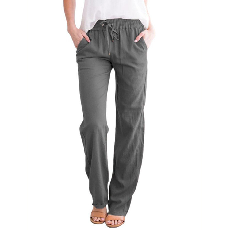 Женские однотонные прямые брюки-карго с высокой талией и широкими штанинами, повседневные свободные брюки из хлопка и конопли