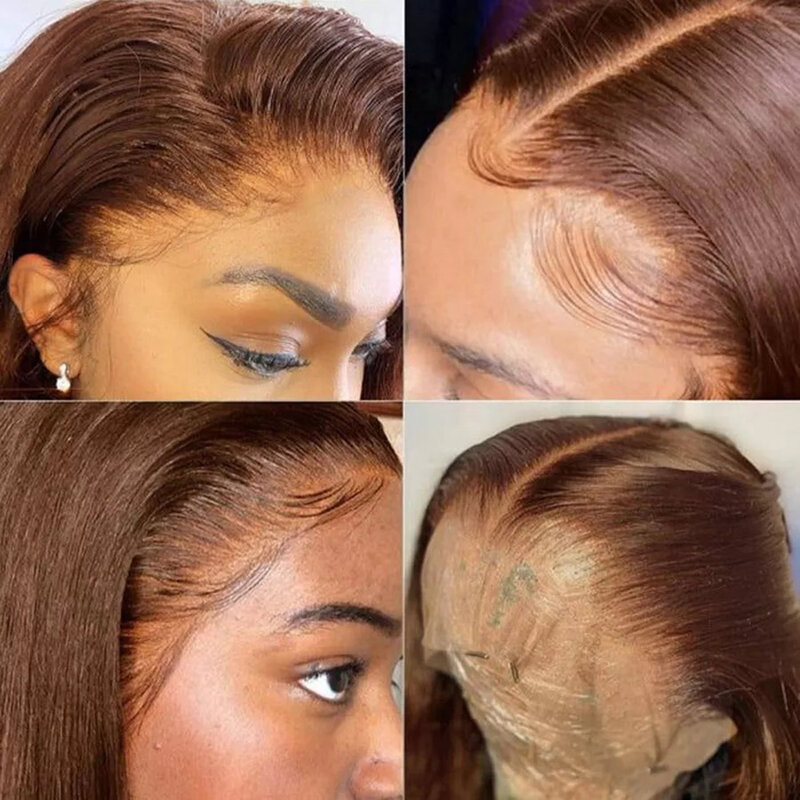 13x4 шоколадно-коричневый прямой парик на сетке спереди HD прозрачный парик на сетке спереди, человеческие волосы, предварительно выщипанные цветные человеческие волосы, парики Remy