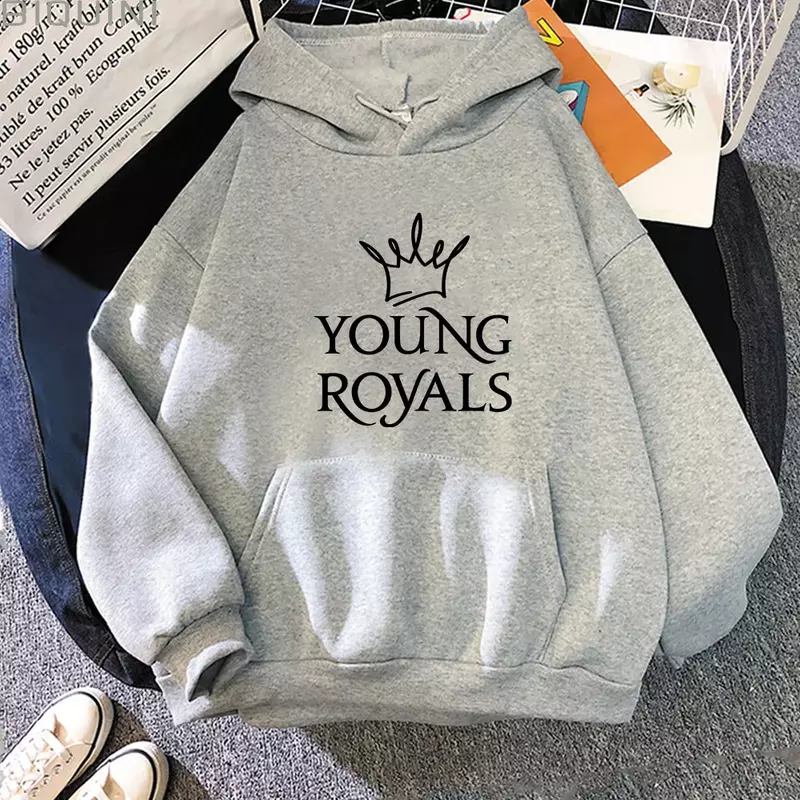 Young Royals Men's Y2k Casual Hoodies Autumn Winter New Letter Print Round Neck Long Sleeve Unisex Pullovers Streetwear Vintage