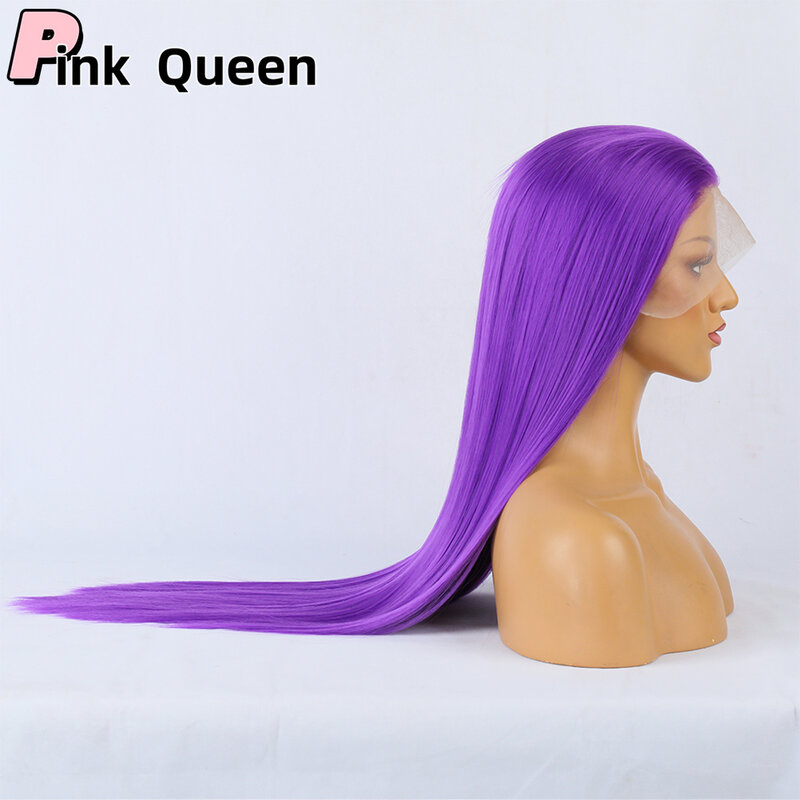 Fioletowe długie proste włosy 13*2,5 koronkowa peruka z przodu bezklejowe włókno termoodporne włosy naturalna linia włosów włosy syntetyczne