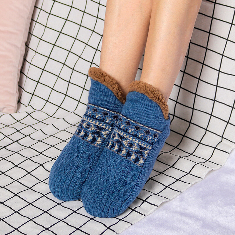 Winter Indoor Home Slippers Socks Men's Floor Socks Knitted Adult Plus Fleece Carpet Sock Home Bedroom Sleeping Sock Non-slip