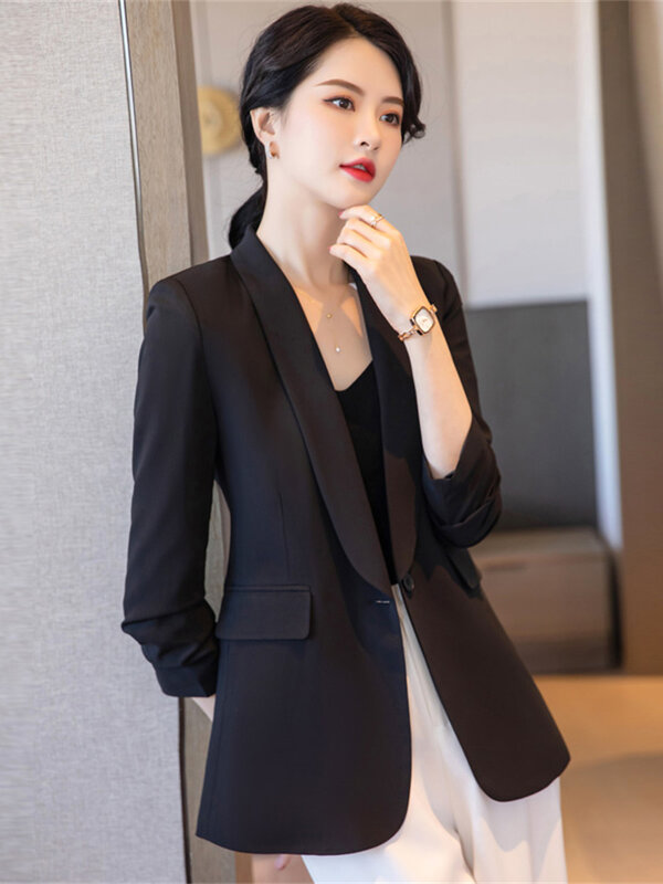 Langarm Damen Arbeiten Tragen Büro Uniform Styles OL Mode Rosa Blazer Frauen Jacke