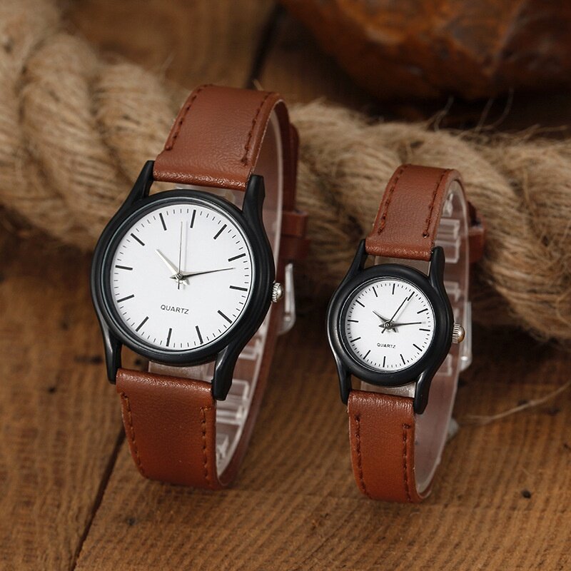Jam tangan Quartz pasangan, jam tangan modis baru bisnis tali kulit, temperamen