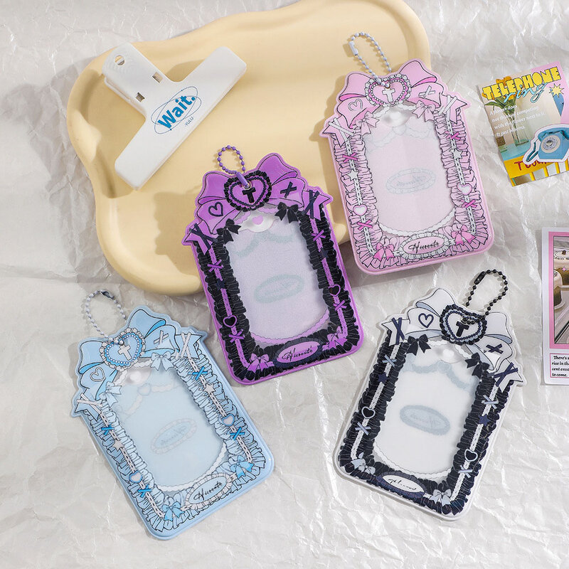 INS Sweet Cartoon Bowknot Photocards Holder Pendant Keychains Cards Protector Card Sleeve Pockets 3-inch Idol Photo Sleeve Frame