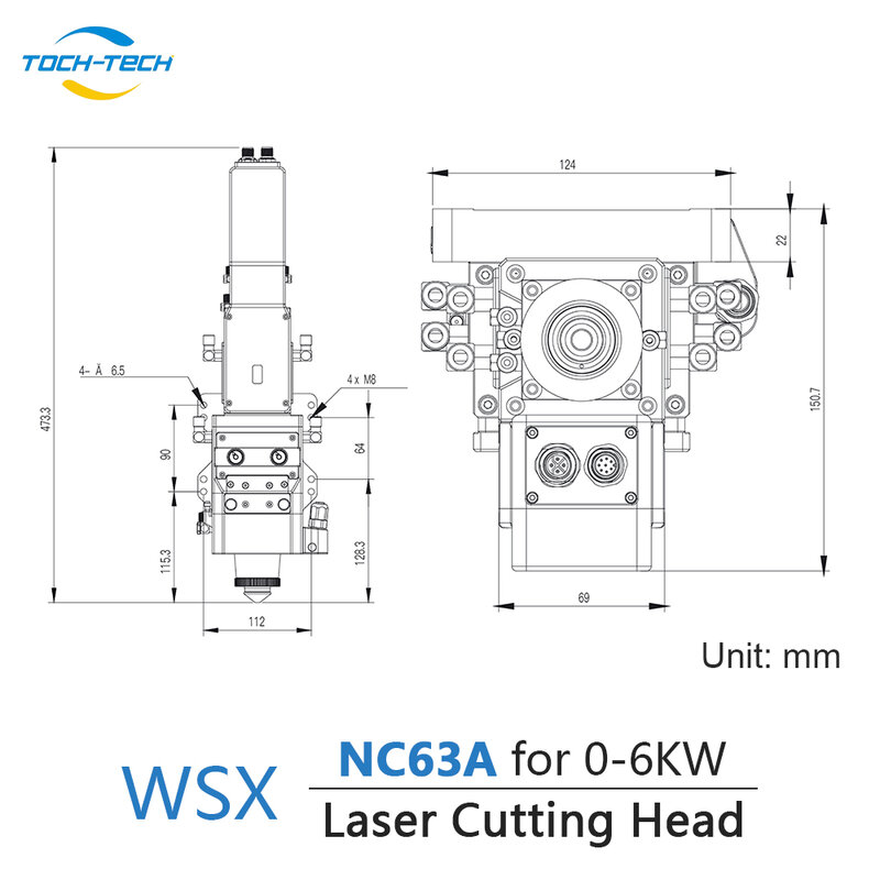 Tochtech Wsx Fiber Lasersnijkop Nc63a Voor 0-6kw F125/150/200Mm Focusseerlens