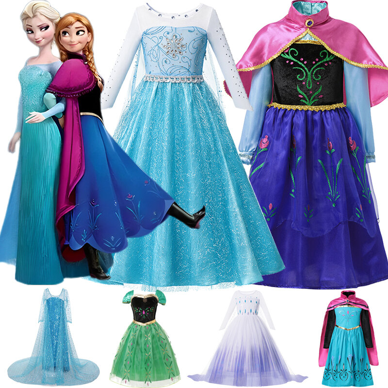 Disney vestido de princesa de Frozen para niñas, disfraz de Elsa y Anna para Halloween, juego de rol, Carnaval, ropa de fiesta de cumpleaños