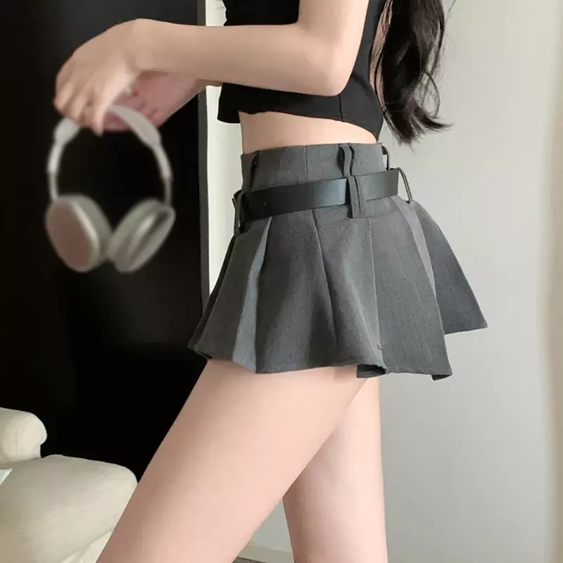 Женская короткая юбка с высокой талией, пикантная и модная юбка трапециевидной формы для девушек, плиссированная юбка с поясом, юбка средней длины