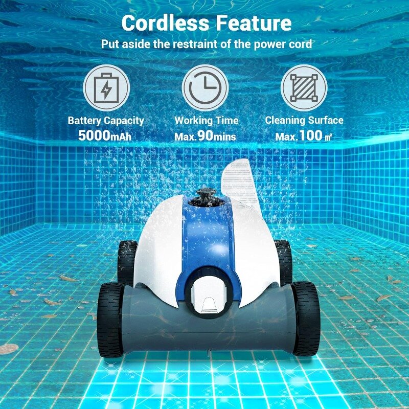 Vácuo de piscina automático com fio robótico, limpeza poderosa com motores de acionamento duplo, IPX8 impermeável para acima e no solo