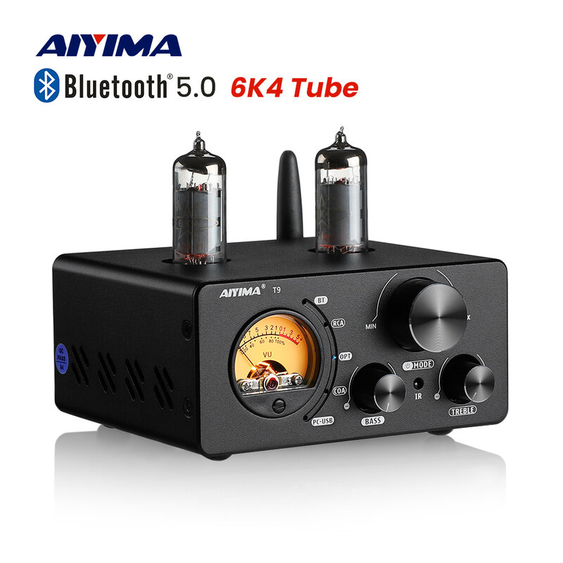 AIYIMA аудио T9 HiFi Bluetooth 5,0 вакуумный трубчатый усилитель USB DAC стерео усилитель коаксиальный OPT VU измерительный усилитель динамика