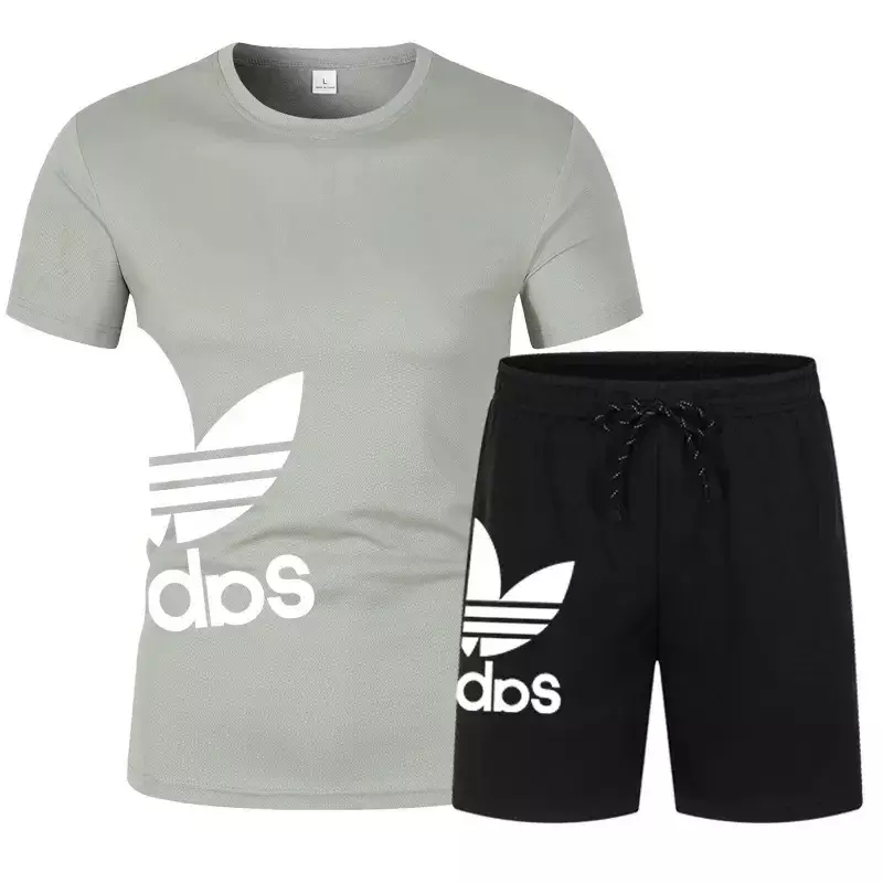 2024 New Men's Sportswear Summer Suit Men's Fitness Suit Sports Suit Short-sleeved T-shirt + Shorts Quick-drying 2-piece Print