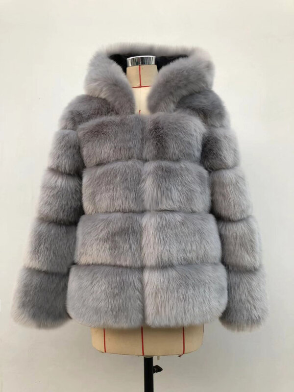 Zadorin-女性用の厚くて暖かい毛皮のコート,フード付きの長袖の毛皮のジャケット,豪華な冬の毛皮のコート