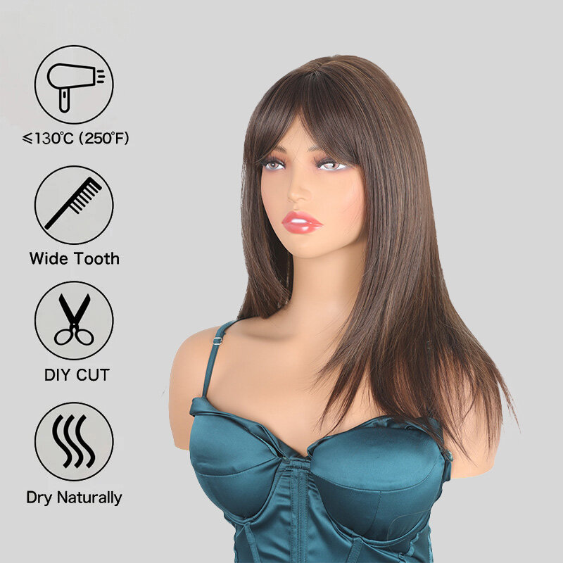 SNQP-Perruque longue droite avec raie centrale pour femme, cheveux longs, aspect naturel, fête de cosplay, degré de chaleur, nouveau, 50cm