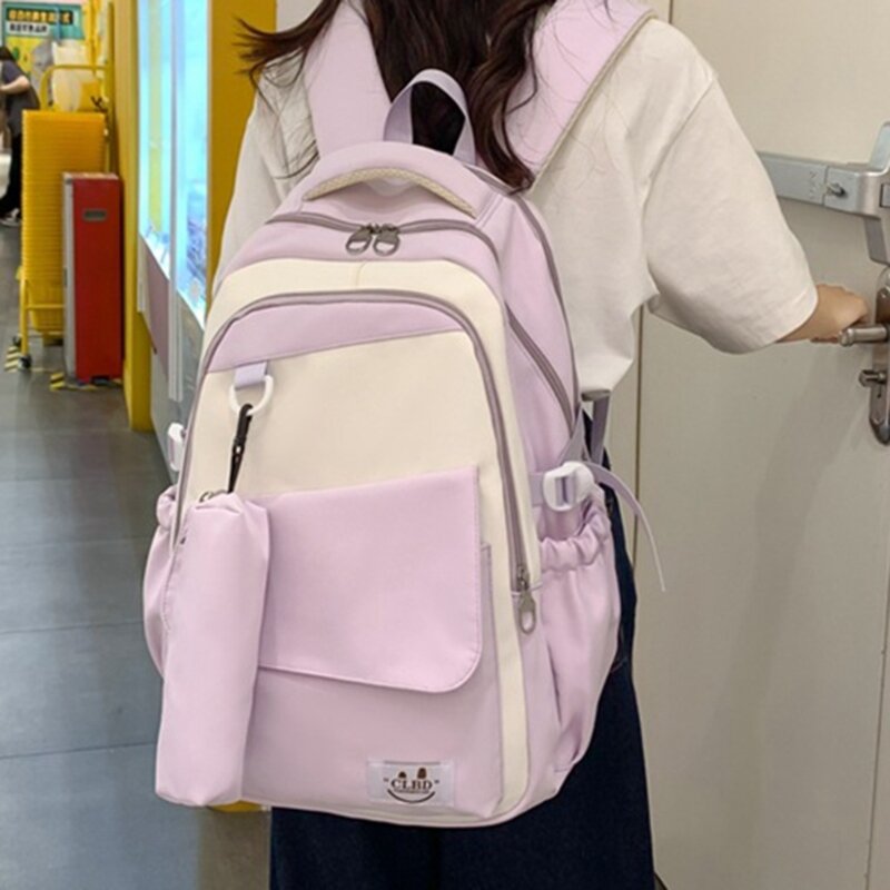 Нейлоновый рюкзак большой емкости для подростков, школьных путешествий, унисекс, корейская мода, контрастная цветная сумка для с