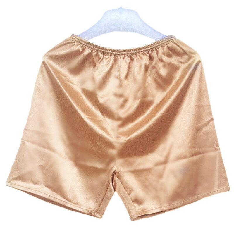 Summer Men's Silk Satin Sleepwear Shorts Casual Solid Color Elastic Underwear Nightwear Sleep Bottoms Shorts Male Clothing
