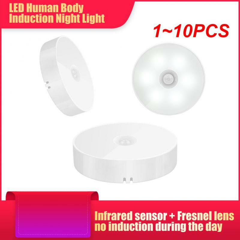 Sensor de movimento LED Night Light, USB recarregável, montado na parede, quarto, escadas, armário, armário, lâmpadas de indução corporal, 1-10pcs