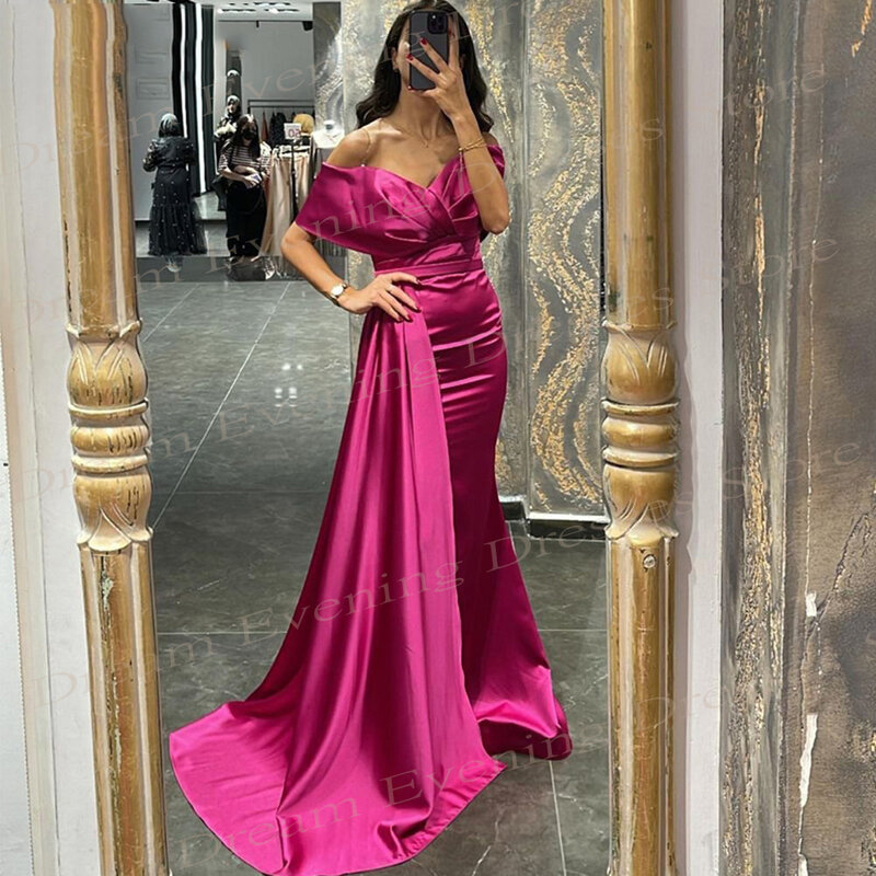 Classic Graceful Mermaid Simple Evening Dresses Sexy Modern Off The Shoulder Sleeveless Prom Gowns Stain Pleated Robes De Soirée
