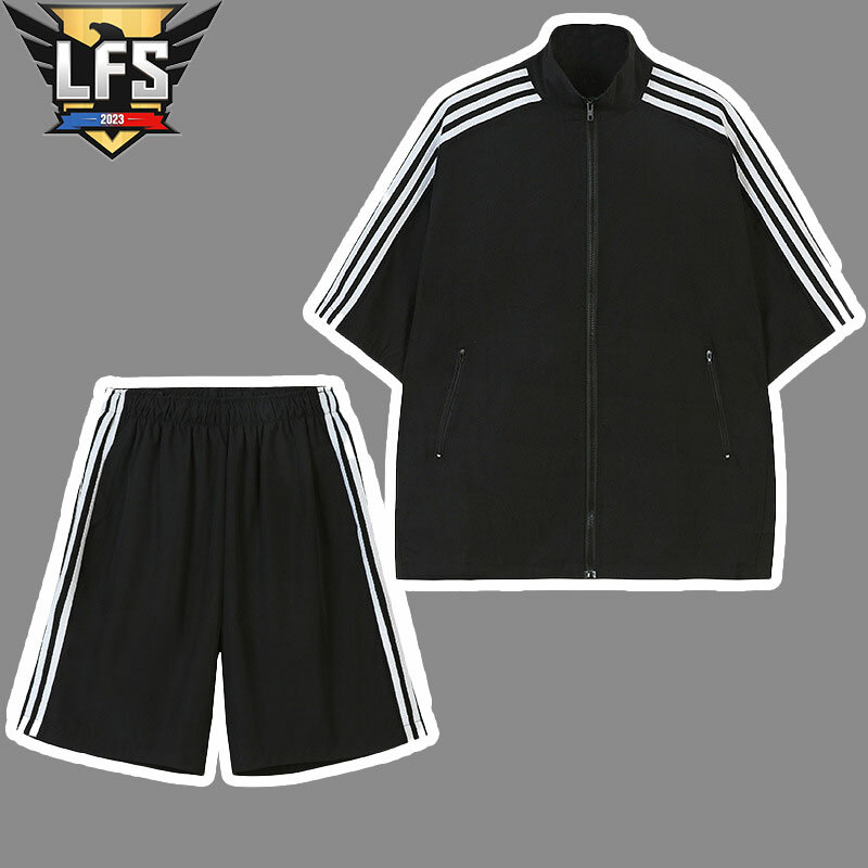 Спортивный костюм для отдыха из двух предметов, мужская летняя Свободная куртка с коротким рукавом и шорты, модные куртки в стиле хип-хоп Ins с коротким рукавом, новинка 2023