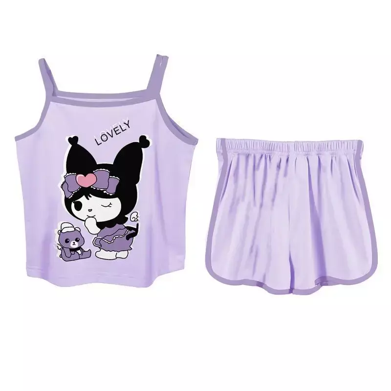 Sanrio My Melody Cinnamoroll Kuromi Girl Vest Sling Shorts Pajamas Suit Summer Absorbs Sweat Breathable Loungewear Girl Gift