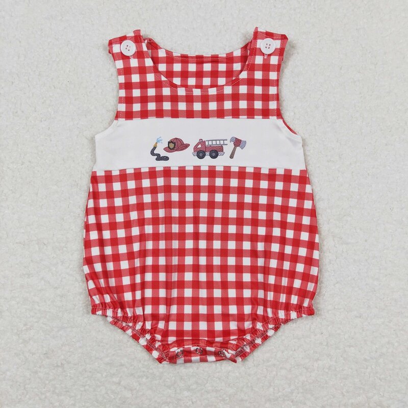 Wholesale Kids Newborn One-piece Coverall Bodysuit Baby Boy Toddler Plaid Printing Romper Jumpsuit Sleeveless Bubble Clothing