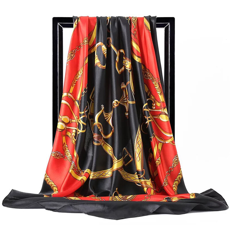 90*90cm Luxus Marke Twill Seide Großen Schal Frauen Mode Gürtel Muster Satin Platz dame Design Taschentuch Halstuch foulard
