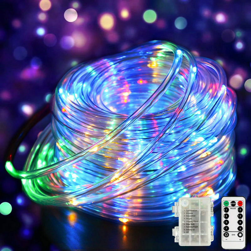 LED Rope Lights Battery Operated Outdoor/Indoor Waterproof Fairy String tube Lights 8 Modes Remote Control W/Timer