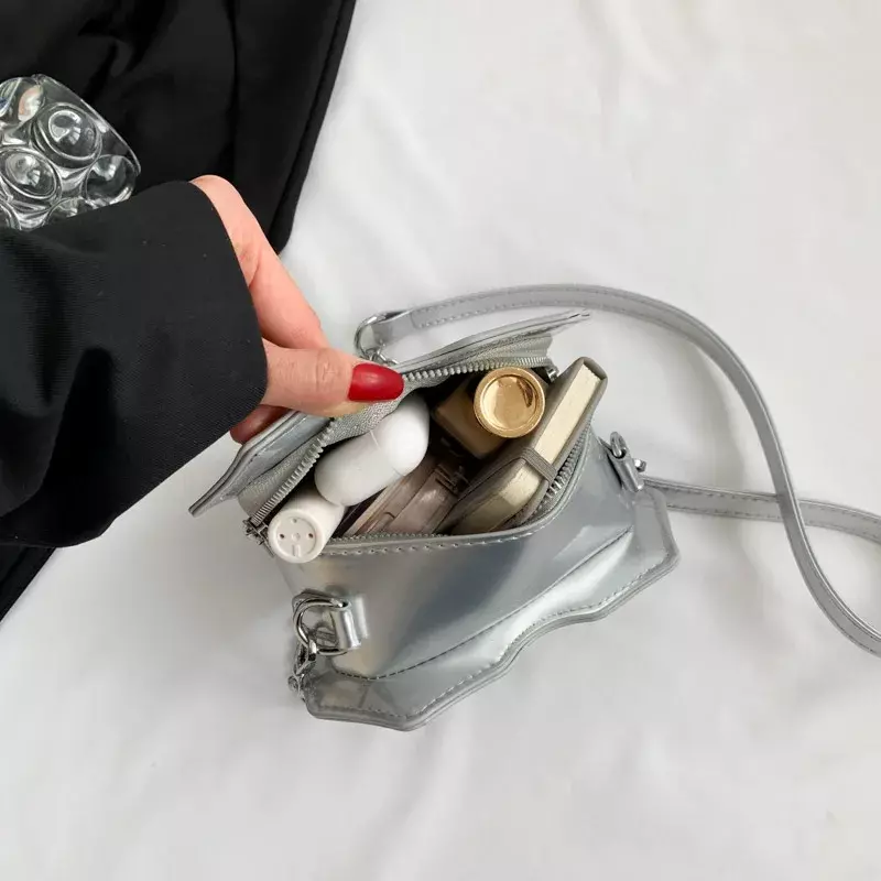 Mini bolso cruzado de charol para mujer, cartera de mano de lujo de plata, a la moda, 2024